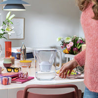 BRITA water filter jug Style Essential in white on dining table.