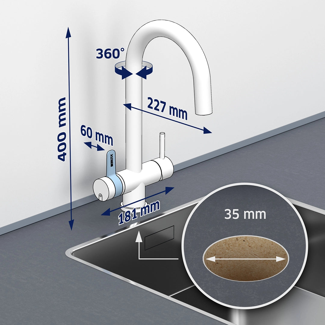 BRITA 3-way tap round with dimensions